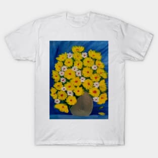 Yellow and white daisy's flowers in a light gold vase T-Shirt